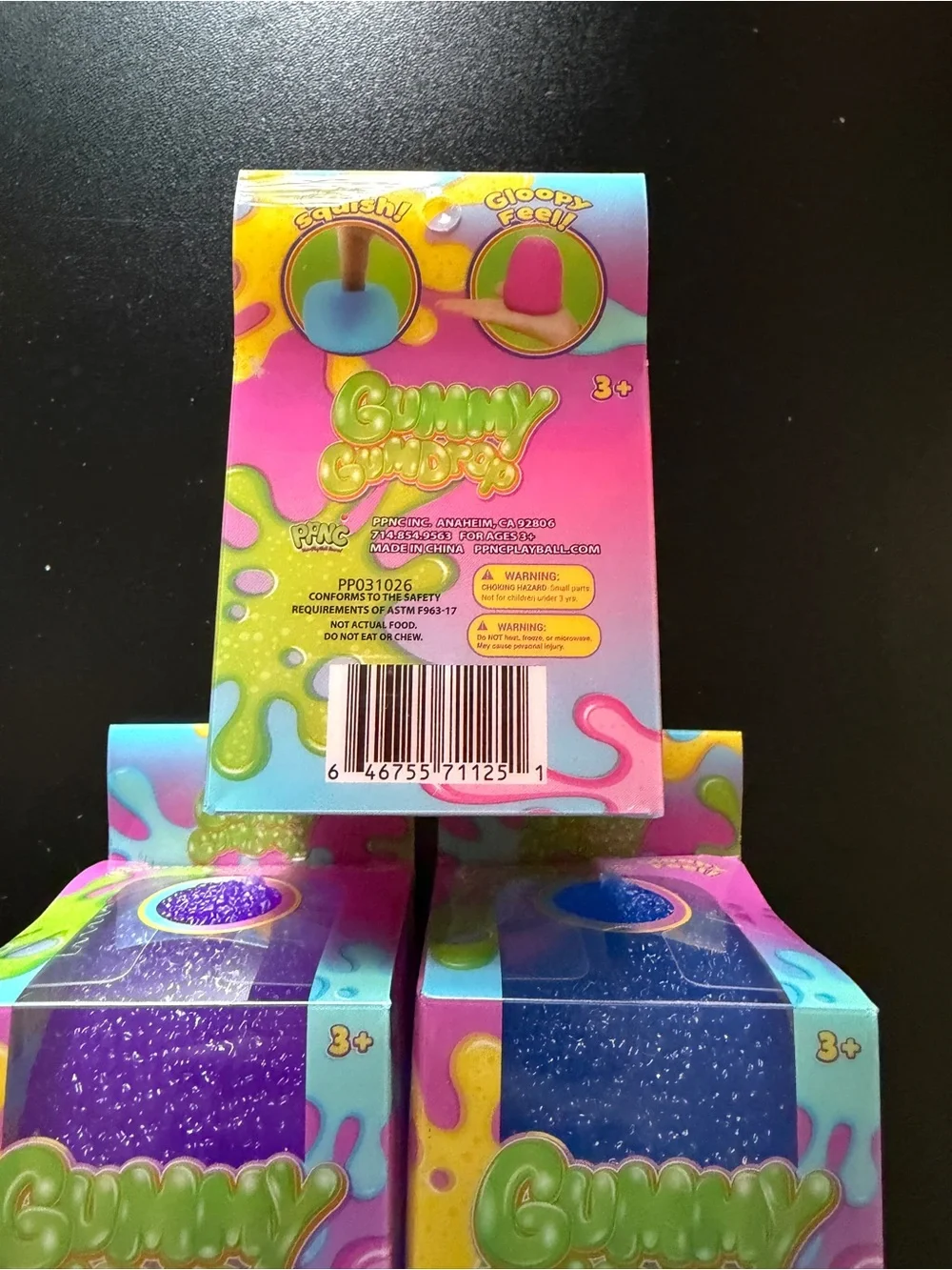 New Squishy Gummy Gumdrop PPNC Textured Toy Lot of 3 Orange Purple Blue Gum Drop